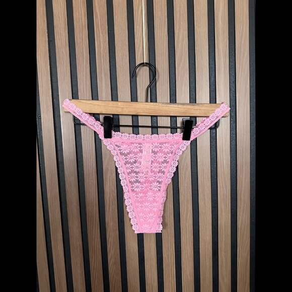 New Victoria's Secret Panties String Thong Large Pink Lace Flower Tanga - Picture 1 of 5